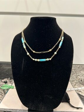 Kendra Scott Gold Layered Necklace with Turquoise colored Beads